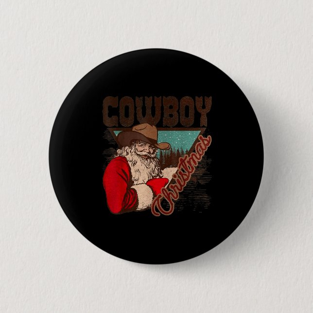 Cowboy Santa Claus Merry Christmas Western Country Button (Front)