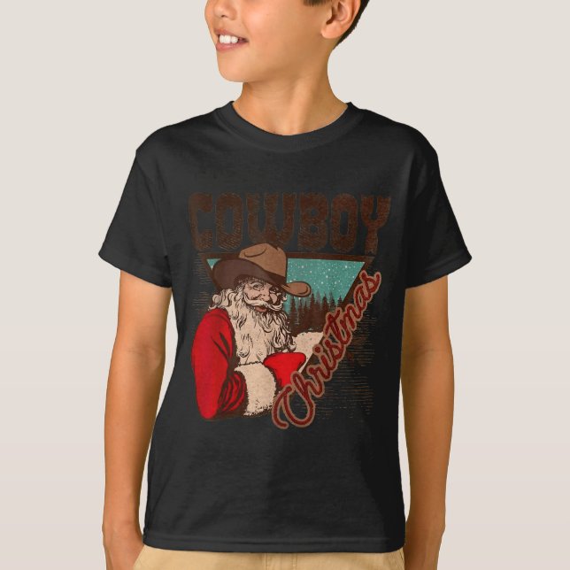 Cowboy Santa Claus Merry Christmas Western Country T-Shirt (Front)