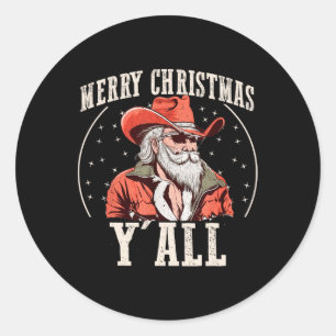 Cowboy Santa Claus Merry Christmas Y'all Western C Classic Round Sticker