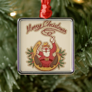 Cowboy Santa Claus Metal Ornament