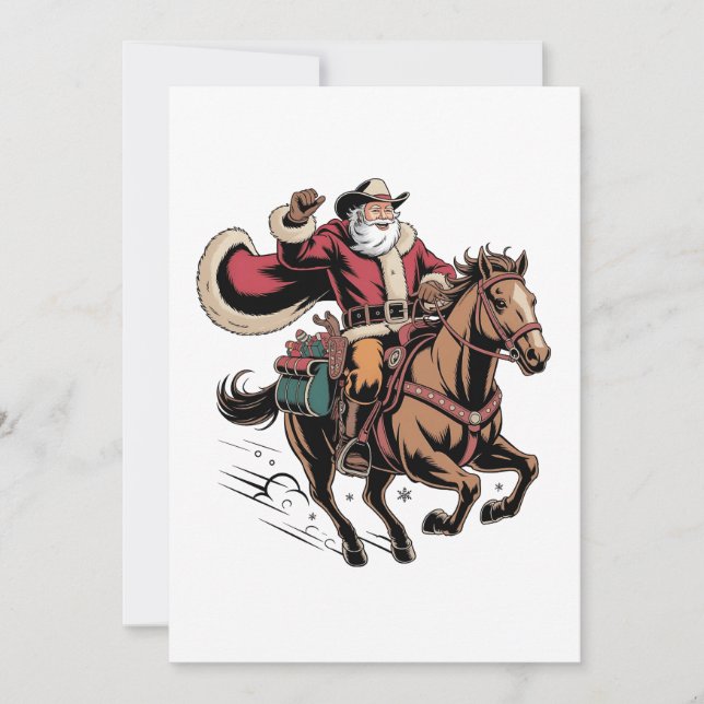Cowboy Santa Claus Riding A Horse Christmas  Announcement (Front)