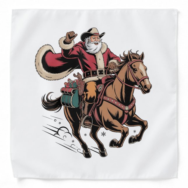 Cowboy Santa Claus Riding A Horse Christmas  Bandana (Front)