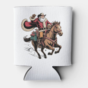 Cowboy Santa Claus Riding A Horse Christmas Can Cooler