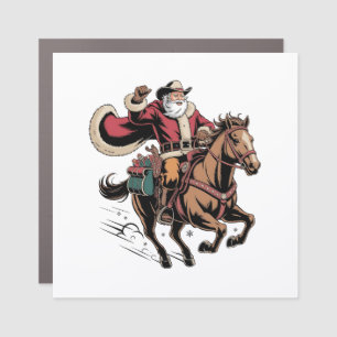 Cowboy Santa Claus Riding A Horse Christmas Car Magnet