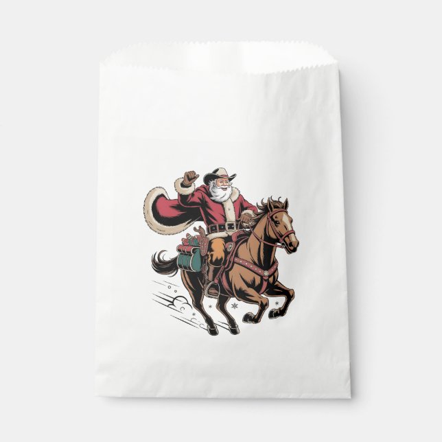 Cowboy Santa Claus Riding A Horse Christmas  Favor Bag (Front)