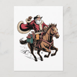 Cowboy Santa Claus Riding A Horse Christmas Holiday Postcard