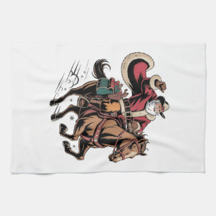 Cowboy Santa Claus Riding A Horse Christmas Kitchen Towel