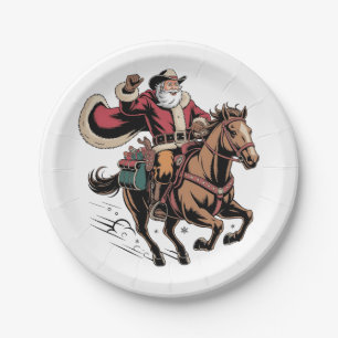Cowboy Santa Claus Riding A Horse Christmas Paper Plates
