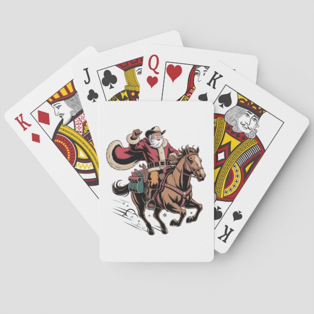 Cowboy Santa Claus Riding A Horse Christmas  Poker Cards (Back)