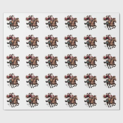 Cowboy Santa Claus Riding A Horse Christmas  Wrapping Paper