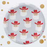 Cowboy Santa Claus Western Christmas Blue Paper Plates<br><div class="desc">Santa Claus in a cowboy hat for a fun Western themed Christmas.  Original art by Nic Squirrell.</div>