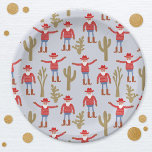 Cowboy Santa Claus Western Christmas Paper Plates<br><div class="desc">Santa Claus in a cowboy hat,  cowboy boots and blue jeans surrounded by desert cactus plants for a fun Western Christmas.  Original art by Nic Squirrell.</div>