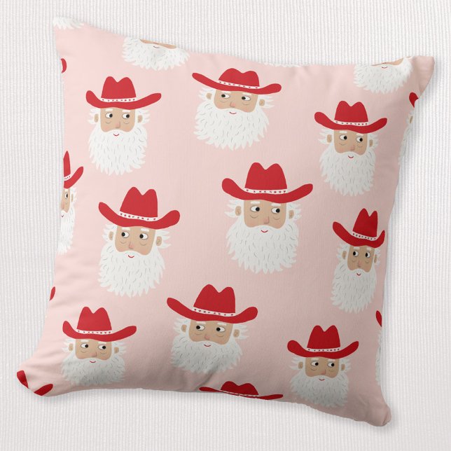 Cowboy Santa Claus Western Christmas Pink Throw Pillow (Fun Cowboy Santa Claus Western Holidays Christmas throw pillow)