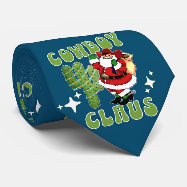 Cowboy Santa Cowboy Claus and Cactus Tree Neck Tie (Rolled)