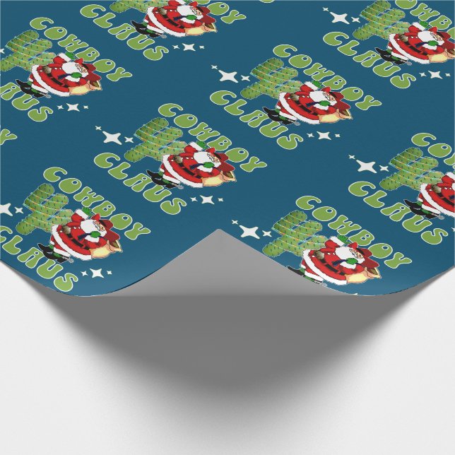 Cowboy Santa Cowboy Claus and Cactus Tree Wrapping Paper (Corner)