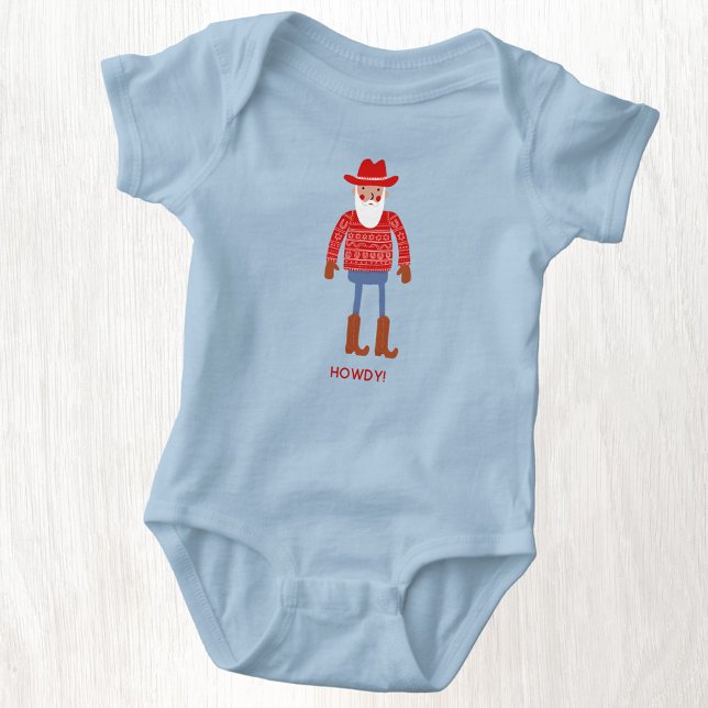 Cowboy Santa Custom Text Christmas Baby Bodysuit (Fun Cowboy Santa Claus custom text Christmas Holidays baby bodysuit)