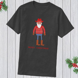 Cowboy Santa Custom Text Christmas T-Shirt