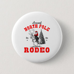 Cowboy Santa Riding Reindeer North Le Rodeo Christ Button