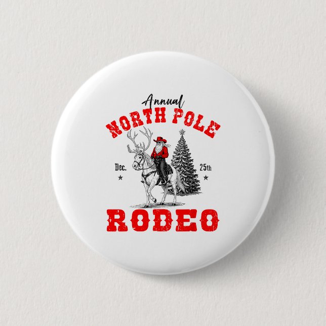 Cowboy Santa Riding Reindeer North Le Rodeo Christ Button (Front)