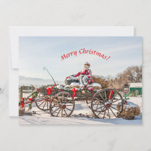 Cowboy Santa - Wagon with Hay Bales Holiday Card