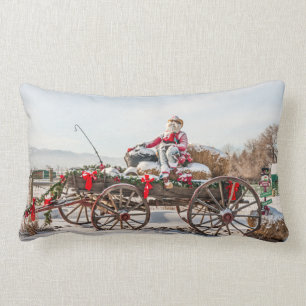 Cowboy Santa - Wagon with Hay Bales Lumbar Pillow