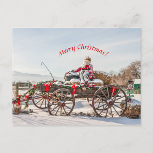 Cowboy Santa - Wagon with Hay Bales Postcard