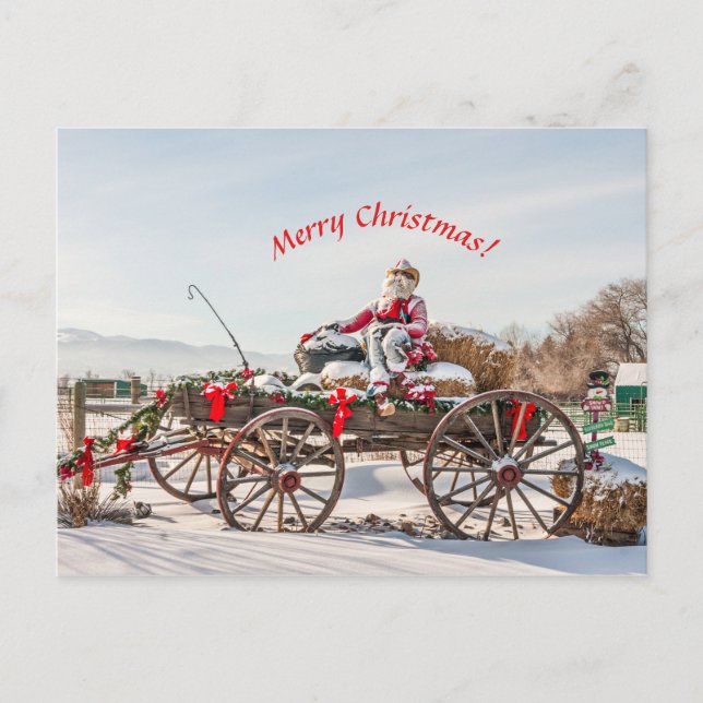 Cowboy Santa - Wagon with Hay Bales Postcard (Front)