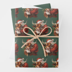 Cowboy Santa Western Roping Christmas Vintage  Wrapping Paper Sheets