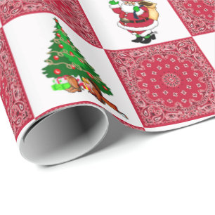 Cowboy Santa With Red Bandana Print Wrapping Paper
