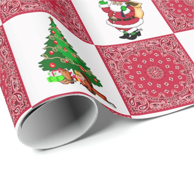 Cowboy Santa With Red Bandana Print Wrapping Paper (Roll Corner)