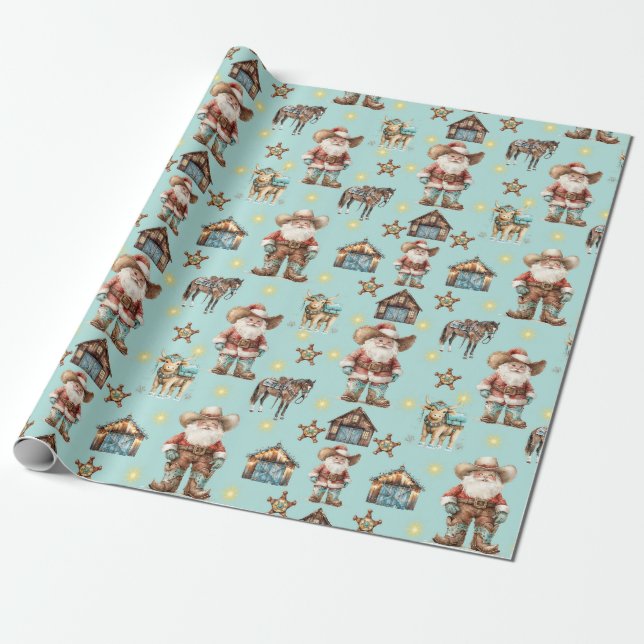 Cowboy Santa  Wrapping Paper (Unrolled)
