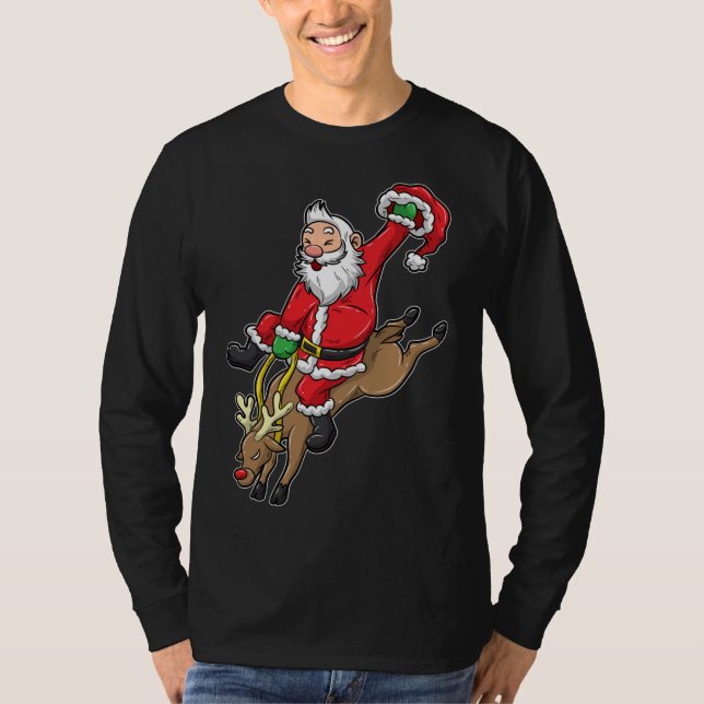 Cowboy Santa Xmas Reindeer Rodeo Christmas In Texa T-Shirt (Front)
