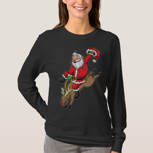 Cowboy Santa Xmas Reindeer Rodeo Christmas In Texa T-Shirt (Front)