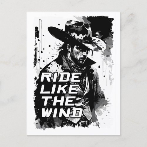 Cowboy Saying Ride Like A Wind Illustration Art Postcard