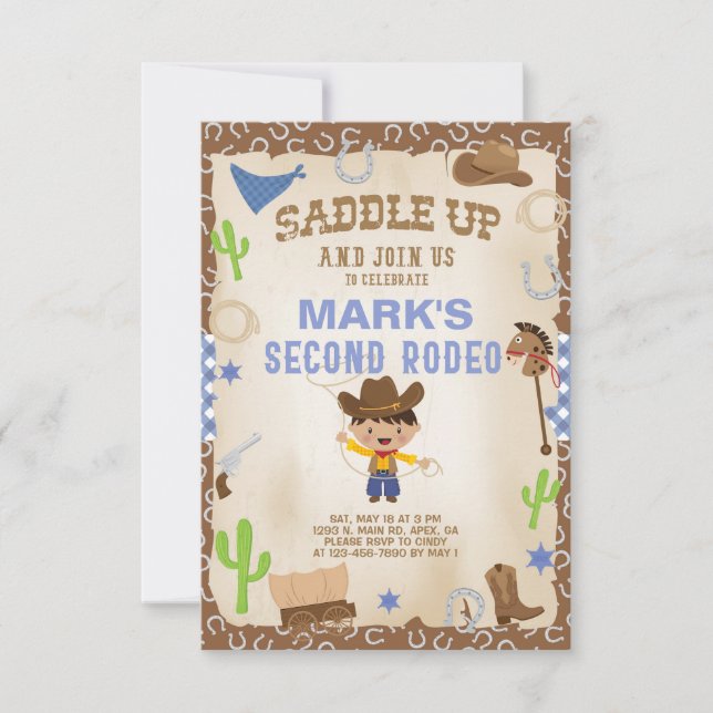 Cowboy second rodeo boy birthday invitation. invitation (Front)