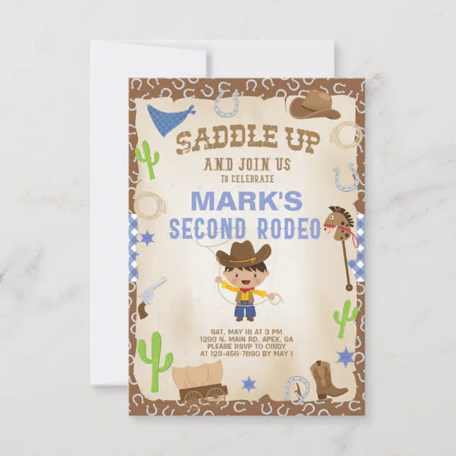 Cowboy second rodeo boy birthday invitation. invitation | Zazzle