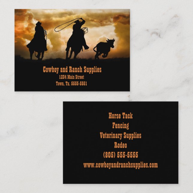 Cowboy Services or Ranch Horse Tack Fencing Business Card (Front/Back)
