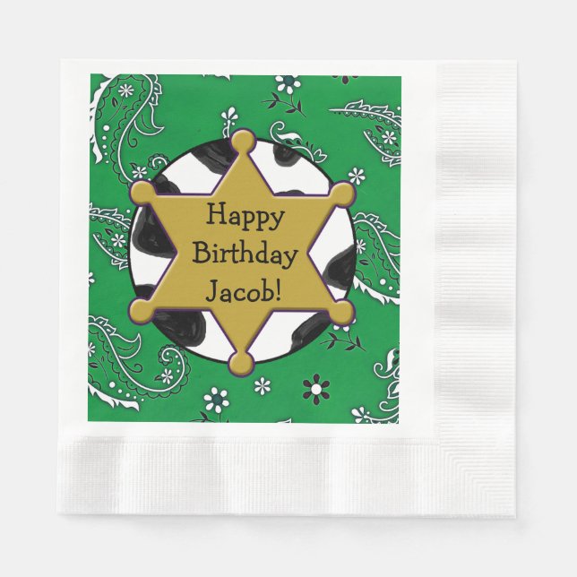 Cowboy Sheriff Badge Birthday  Napkins (Front)