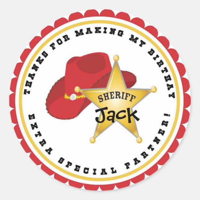 Cowboy Sheriff Birthday Stickers (Front)