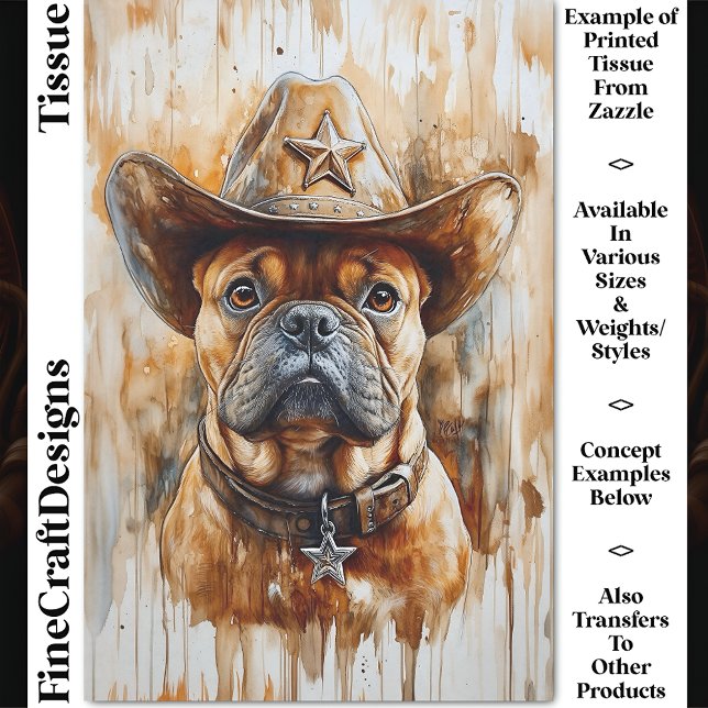 Cowboy Sheriff Bulldog Dog In Hat DD4 Decoupage Tissue Paper (Creator Uploaded)