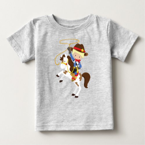 Cowboy Sheriff Horse Lasso Western Blond Hair Baby T_Shirt