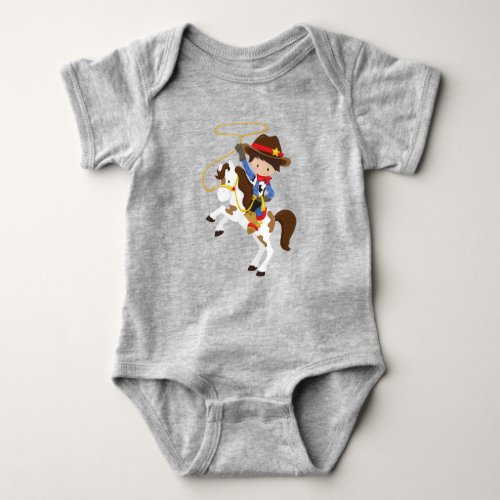 Cowboy Sheriff Horse Lasso Western Brown Hair Baby Bodysuit