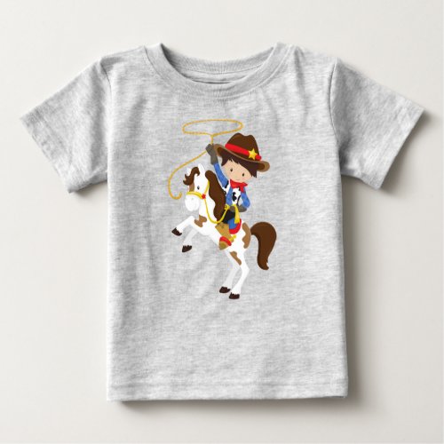 Cowboy Sheriff Horse Lasso Western Brown Hair Baby T_Shirt