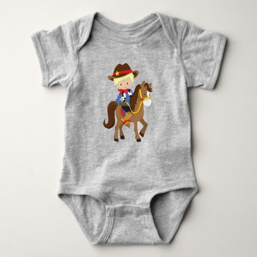 Cowboy Sheriff Horse Western Blond Hair Baby Bodysuit