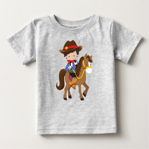 Cowboy Sheriff Horse Western Brown Hair Baby T_Shirt