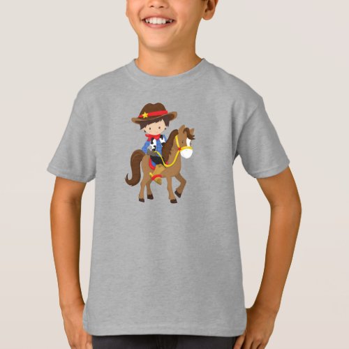 Cowboy Sheriff Horse Western Brown Hair T_Shirt