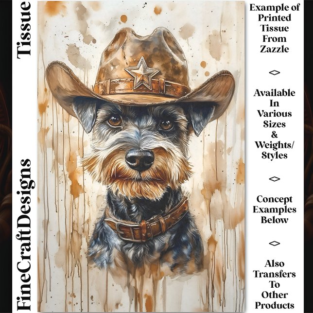 Cowboy Sheriff Schnauzer Dog In Hat DD7 Decoupage Tissue Paper (Creator Uploaded)