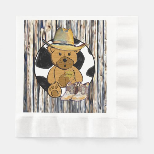 Cowboy Sheriff Teddy Bear Baby Shower Napkins