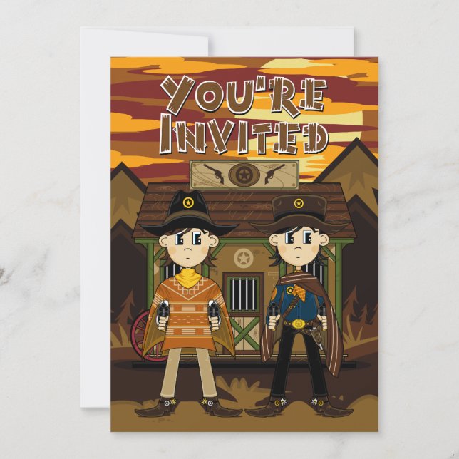 Cowboy Sheriffs at Jail Party Invite (Front)
