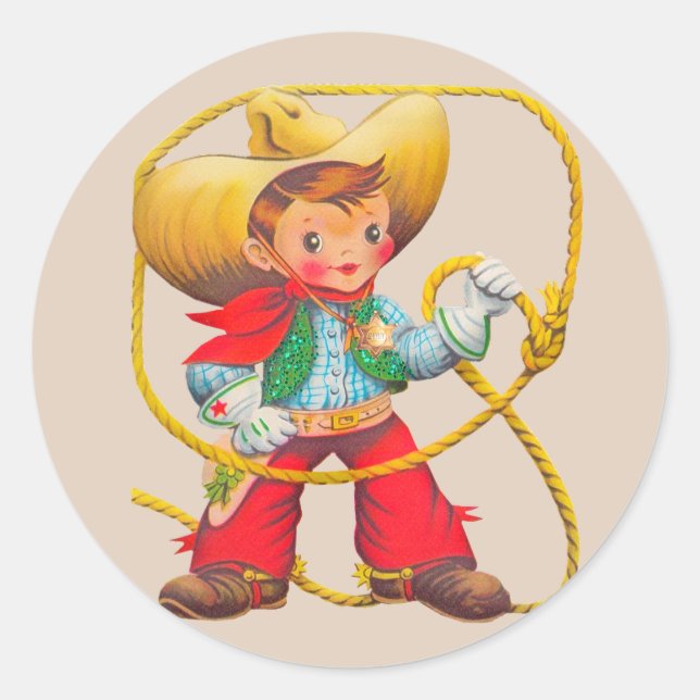 Cowboy Sherriff Boy's Birthday Party  Classic Round Sticker (Front)